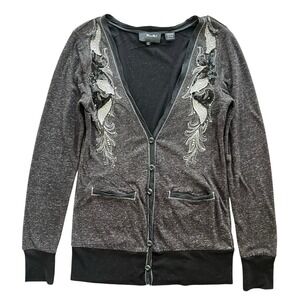 Miss Me Women's L Charcoal Heathered Embellished Sequin Cardigan JMT466 Glam Y2K